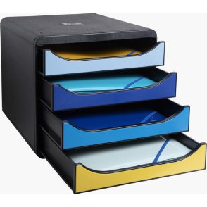 Module classement exacompta big box bee blue polystyrene  monobloc 4 tiroirs a4+        superposable ultra rigide