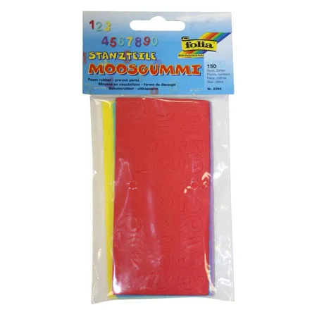 Folia Moosgummi Stanzteile Zahlen, 150 Stück, farbl. sortiert