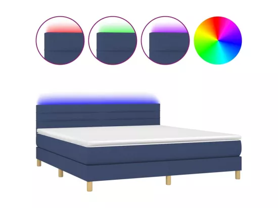 Sommier tapissier avec matelas et LED Bleu 160x200 cm Tissu