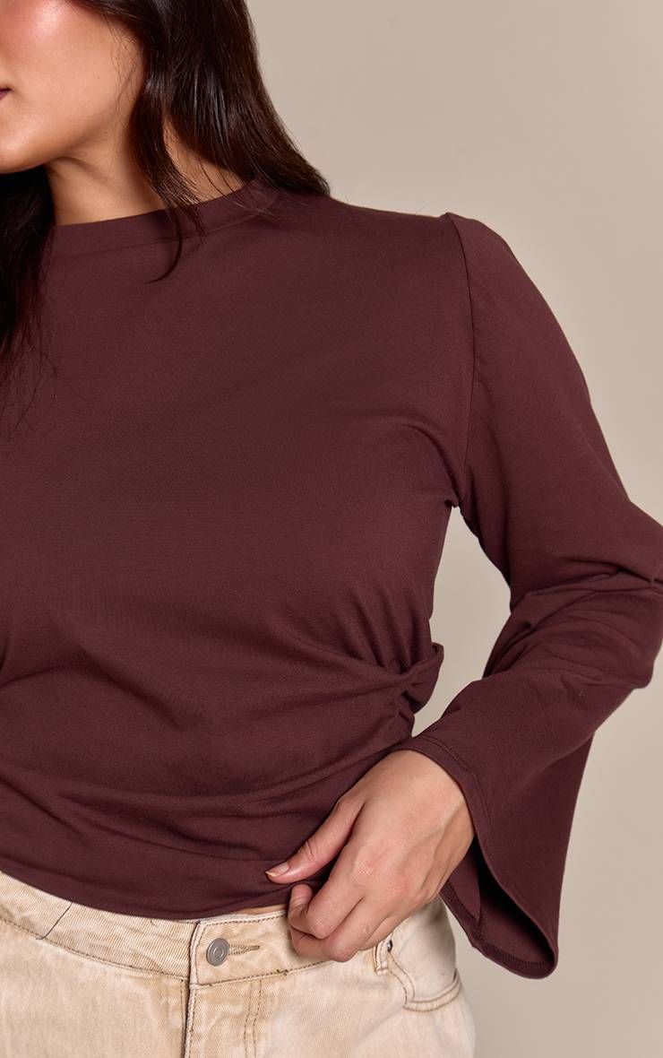 Chocolat T-shirt Grande Taille En Coton À Manches Longues Avec Détail Sur Le Côté