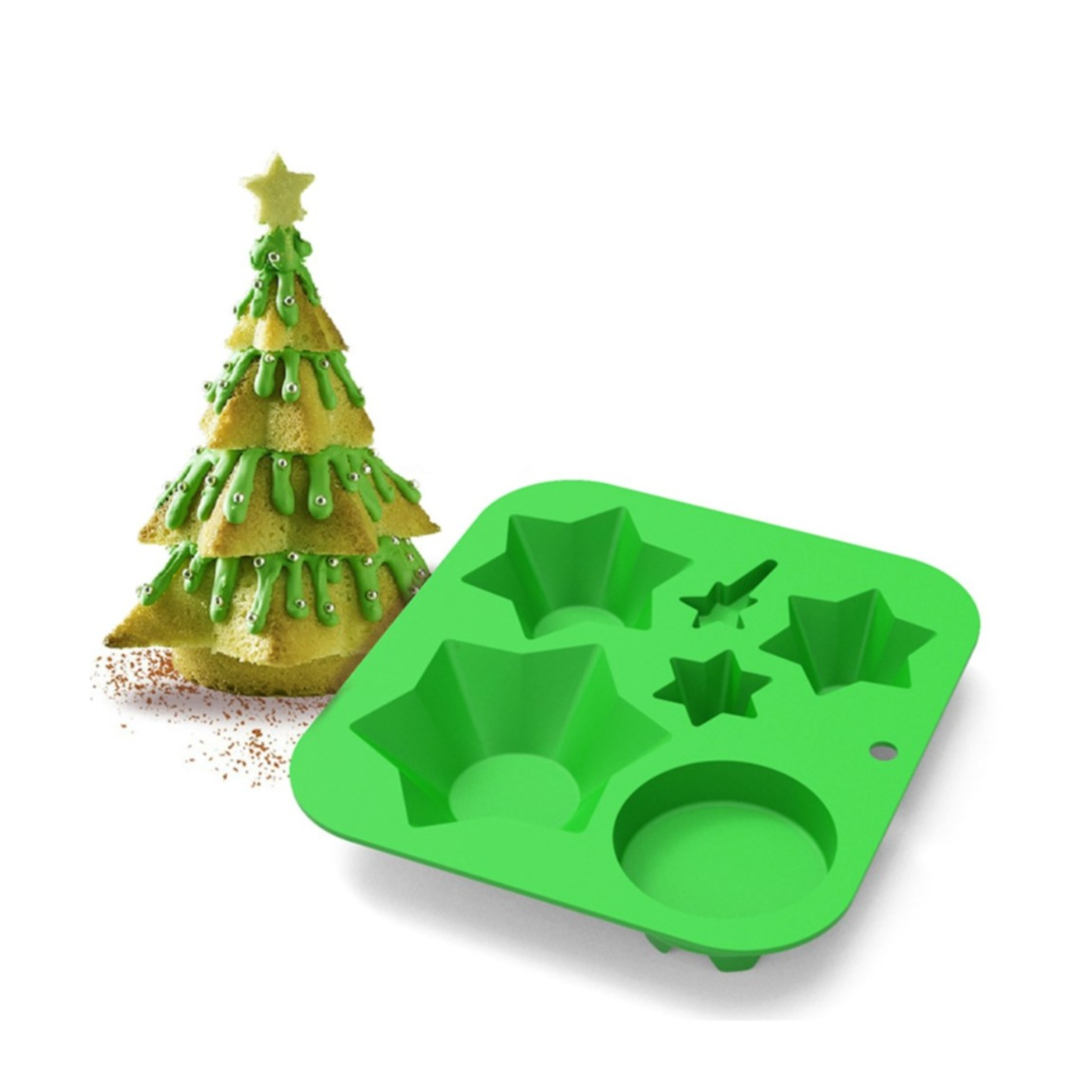 Silikon Weihnachtsbaum Form 3D Christmas Tannenbaum Backform - Grün