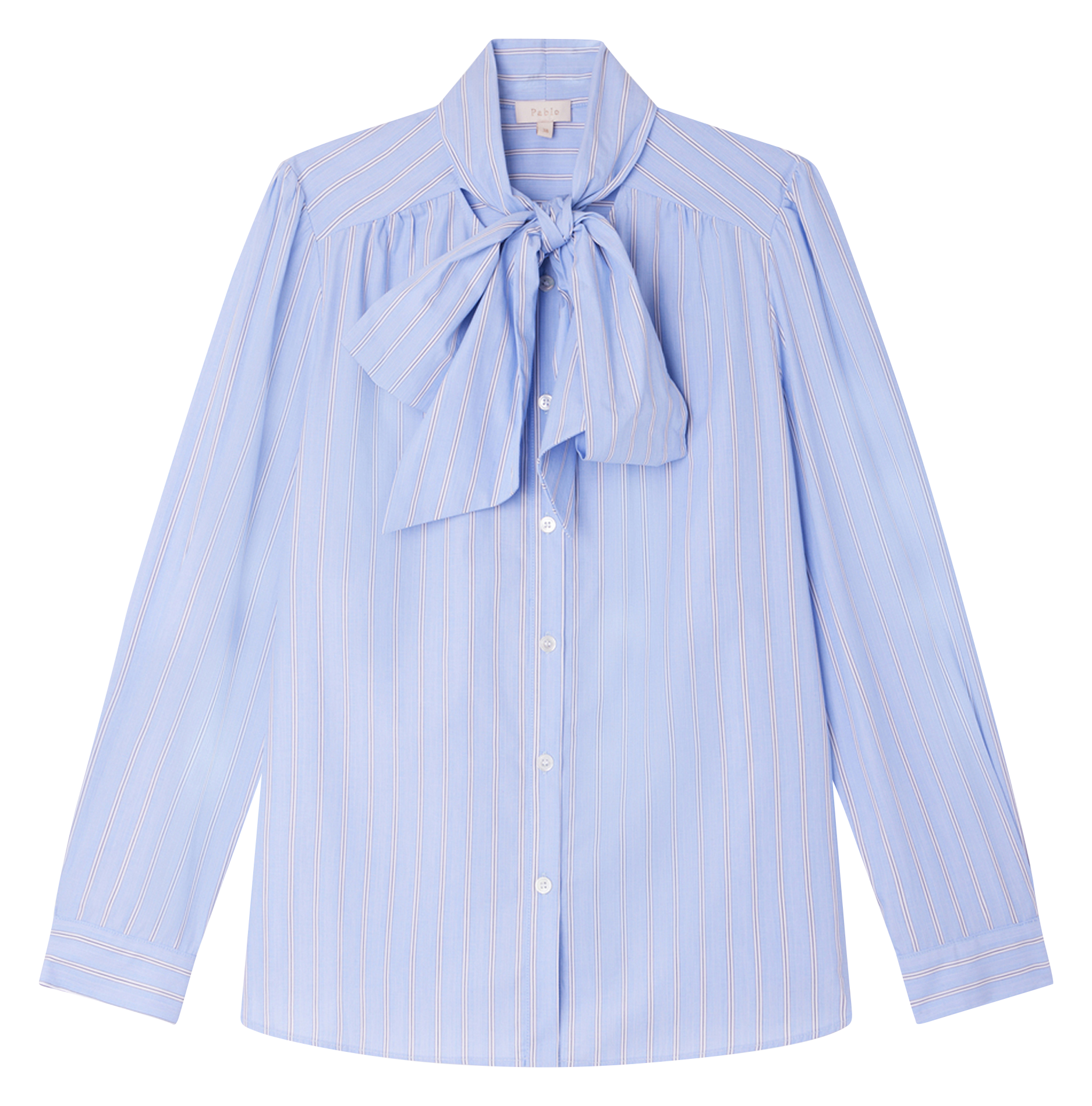 BAGATELLE - Chemise rayée à col lavallière en coton | Bleu
