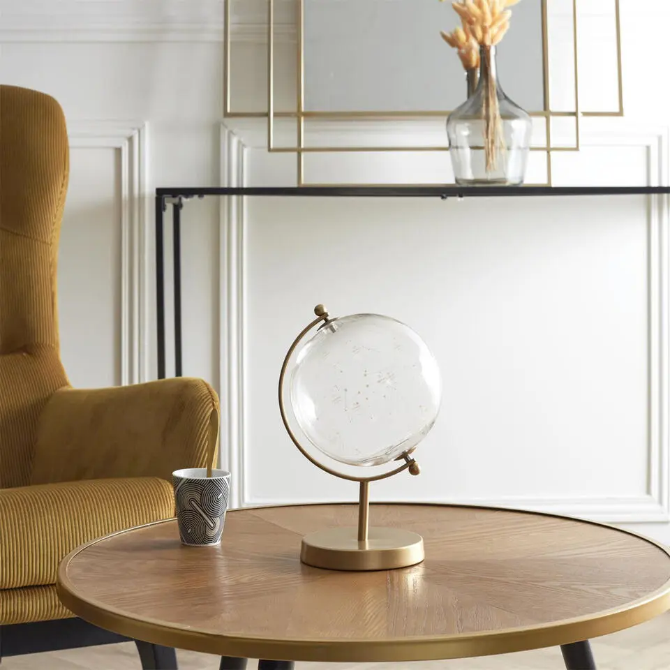 Home Deco Factory wereldbol - transparant - glas - gouden voet