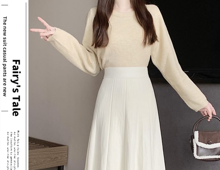 Luminato - Effen midi-A-lijn gebreide rok met elastische taille