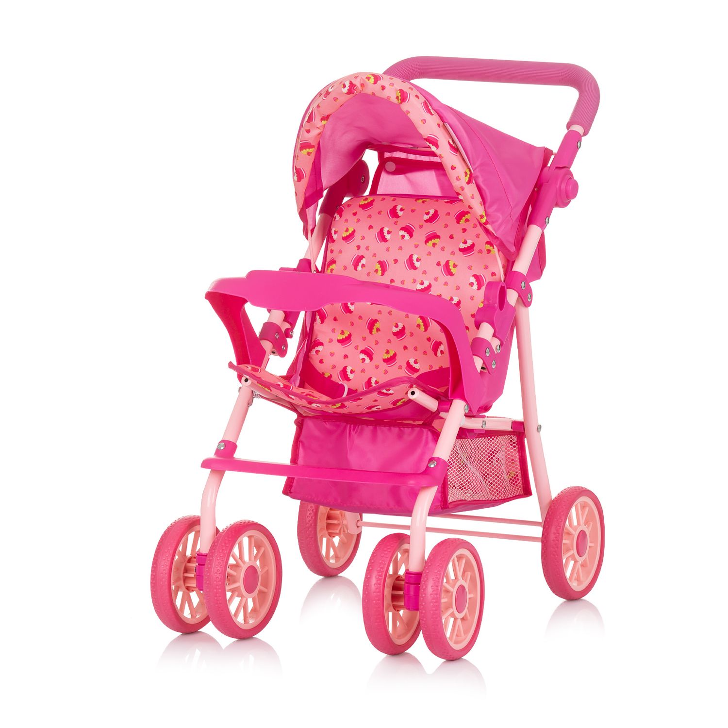 Chipolino Puppenwagen Dolly Korb faltbar Frontbügel Fußstütze Griff verstellbar rosa