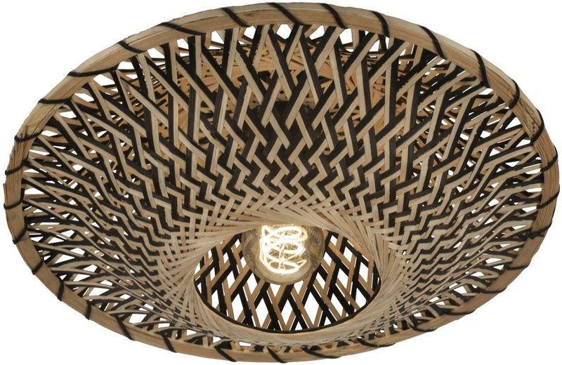 Rotan - Plafondlamp - Zwart - Natuurlijke Materialen - Diameter 40 cm
