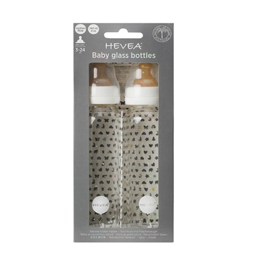 HEVEA 2-pak Glas Sutteflaske Hvid 240 ml