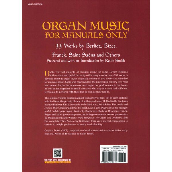 Dover Publications Organ Music for Manuals Only