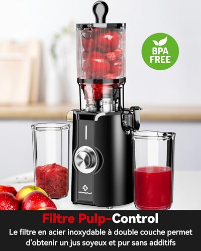 Sans Préparation Extracteur de Jus Vertical, Nettoyage Rapide Extracteur de Jus Lent, 115mm Machine a Jus de Fruit Extracteur Entiers, Facile à installer, LINKChef 1.2L, 200w, Noir : Cuisine et Maison