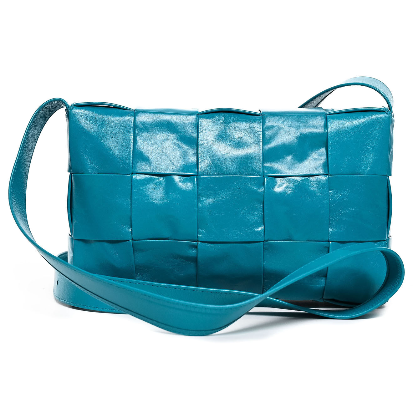 Bottega Veneta Sac bandoulière en Cuir Cassette bleu - Parfait état - Longueur 23 cm