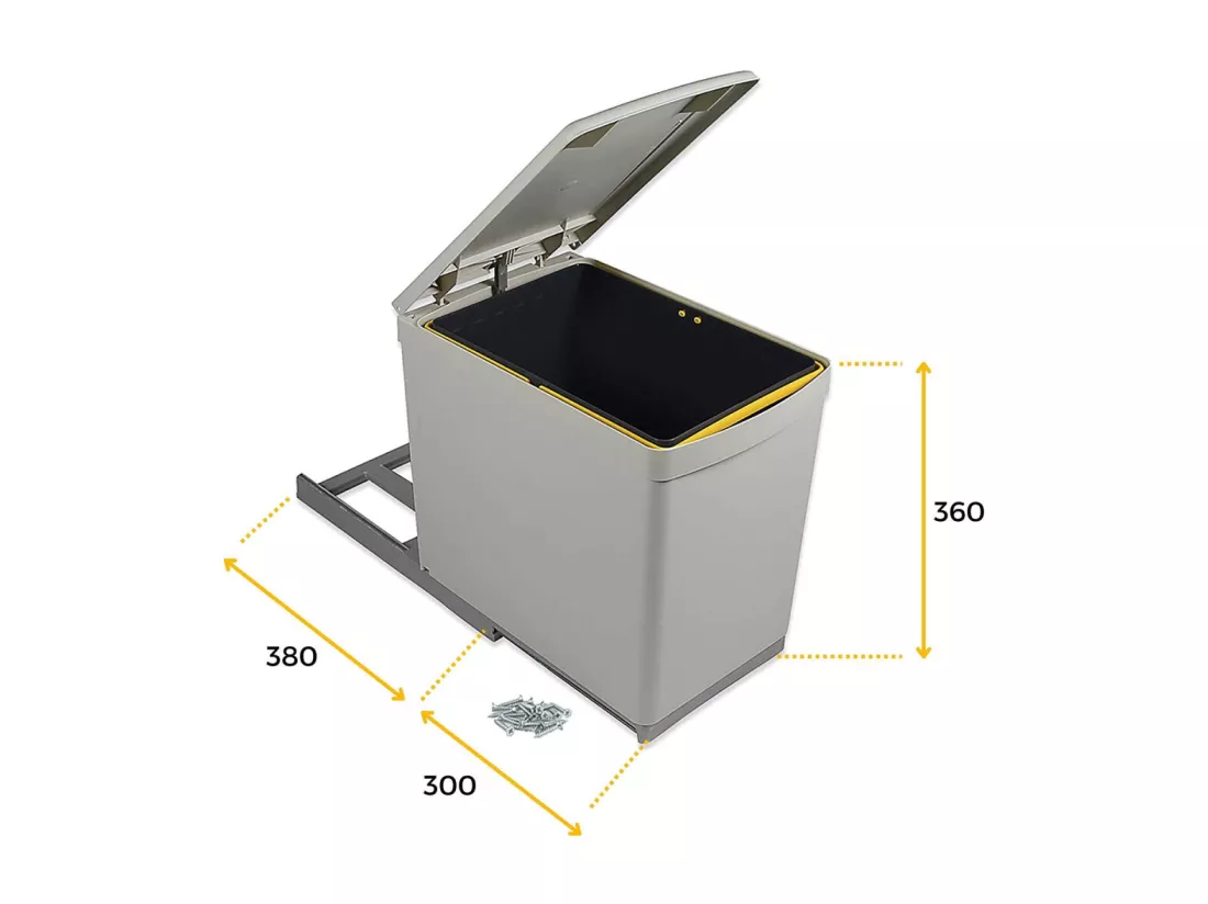 Poubelle de recyclage fixation inférieure et extraction manuelle 16 litres