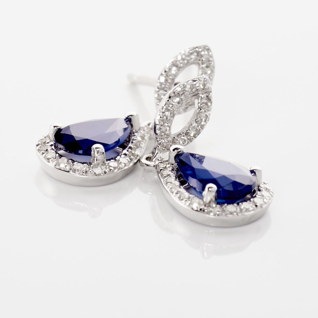 Boucles D'oreilles Puces Sissi Or Blanc Saphir Et Diamant