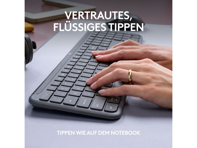 Logitech Tastatur-Maus-Set MK950 Signature Slim Combo for B Kabellose Tastatur/Maus-Kombination mit Laptop-ähnlichem Tippen, superschnellem Scrollen und Umschalten zwischen mehreren Geräten.
