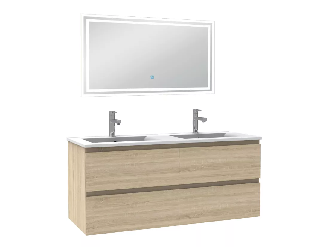 Meubles double vasque l.120 x H.52 x P.46cm, meuble acve miroir Chêne Wotan, Aica