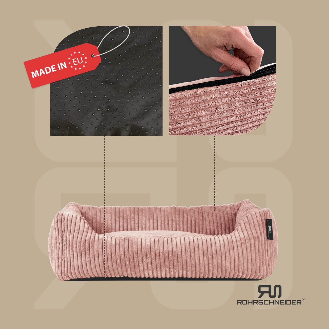 Rohrschneider ® Hundebett waschbar für kleine Hunde mit Hundekissen Cord (ca. 55x42 cm) inkl. Gassibeutel