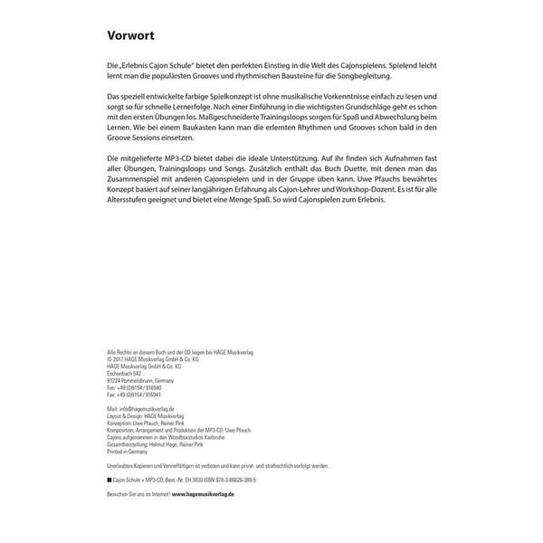 Hage Musikverlag Cajon Schule ohne Noten