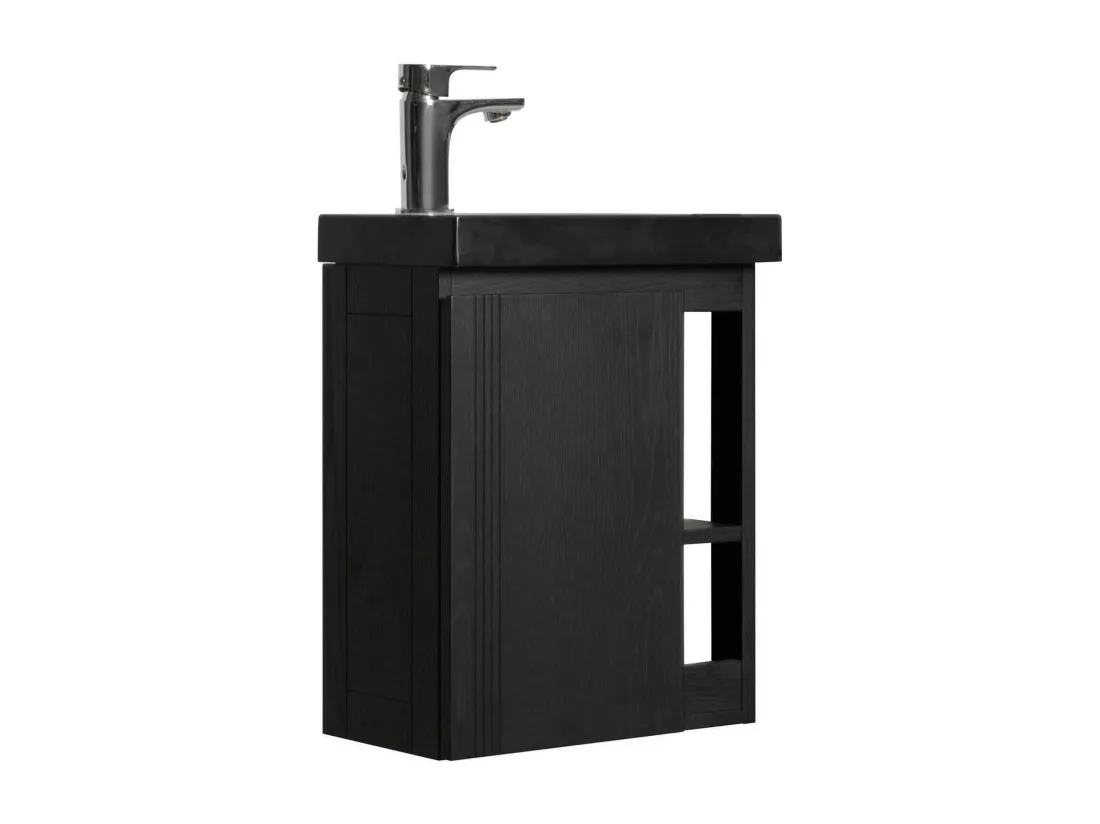 Meuble lave-mains chêne carbone vasque noire