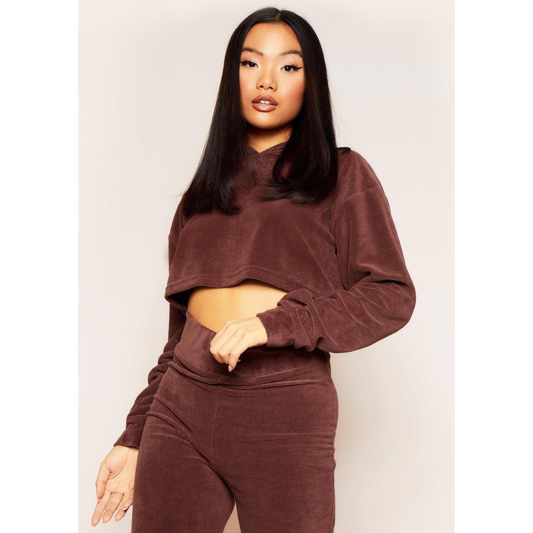 Missy Empire Velour Cropped Hoodie