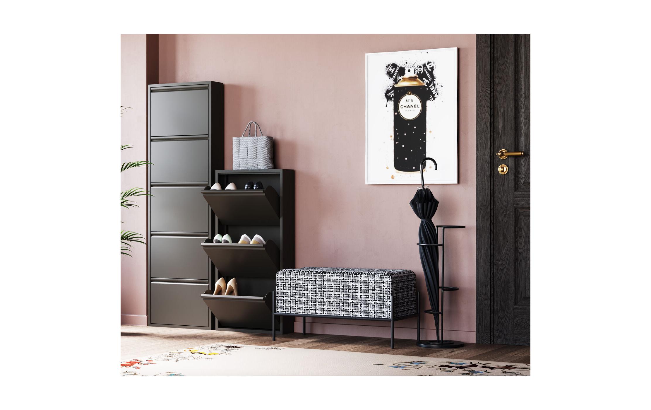 Schuhschrank Caruso 3-er, 50 x 103 cm, Schwarz<br>Schuhschrank