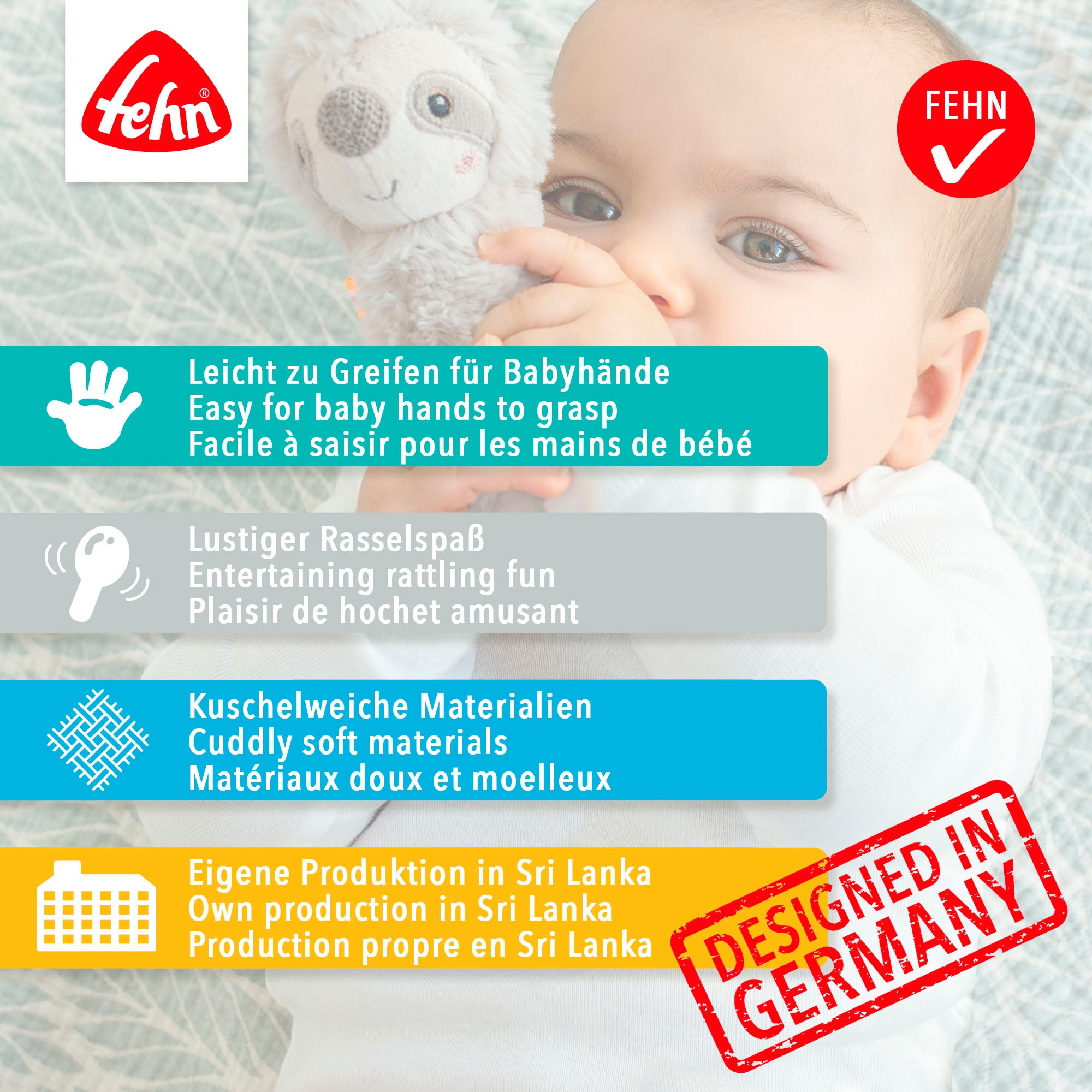 Fehn Greifspielzeug »Lazy, Crazy & Pink, Stabgreifling Faultier«