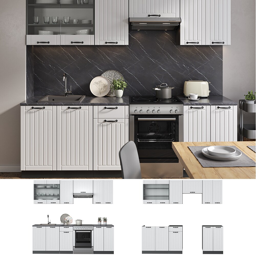 Vicco Küche Fame-Line 240 cm Küchenzeile Landhaus Küchenblock Einbau Anthrazit