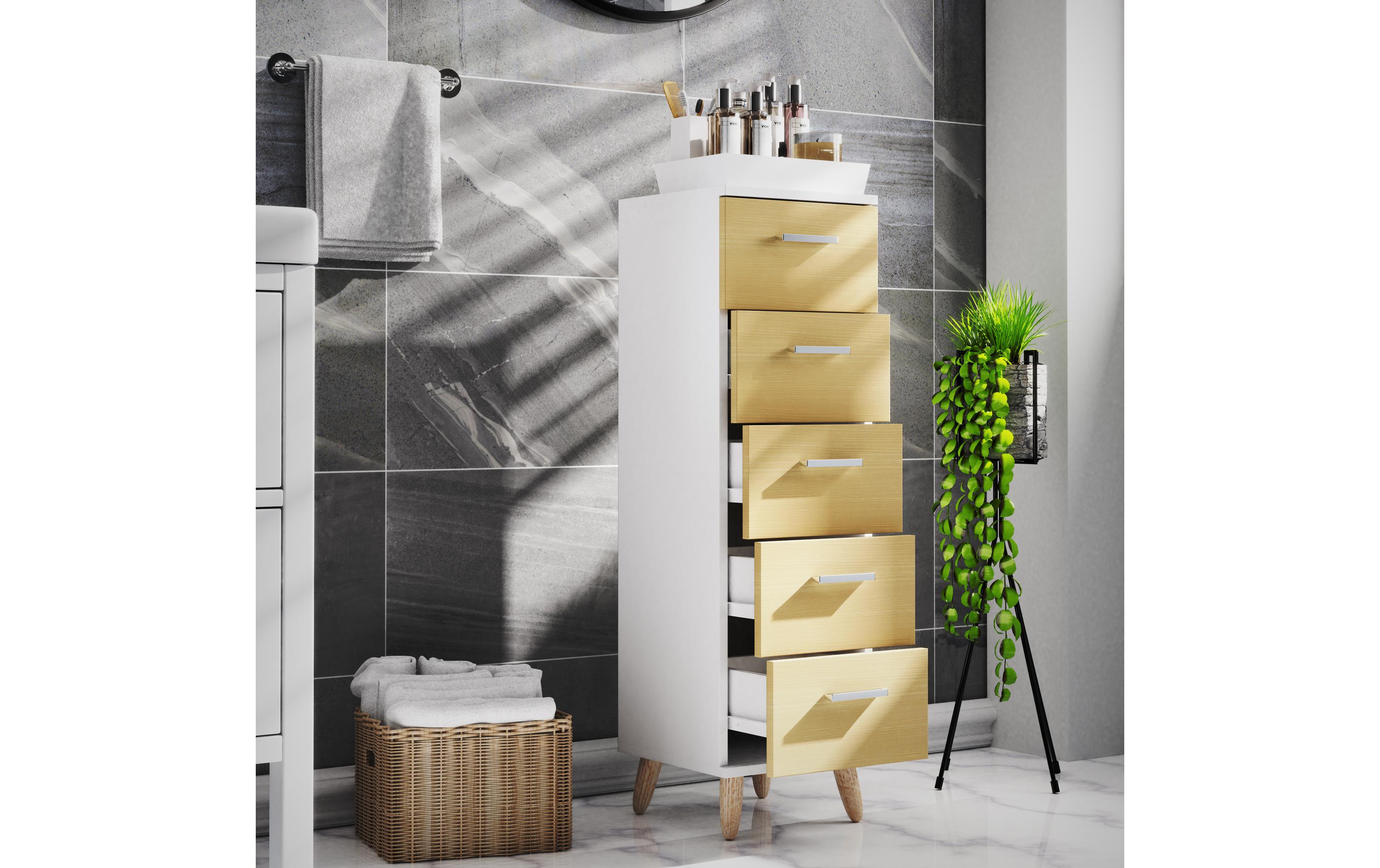 Kommode Landos M 30 x 100 cm, Weiss/Honig-Eiche<br>Schubladenschrank