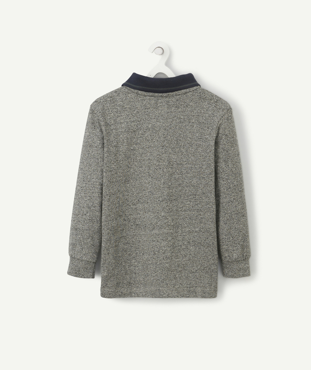 POLO GARÇON EN COTON BLEU ET GRIS AVEC PATCH LETTRE