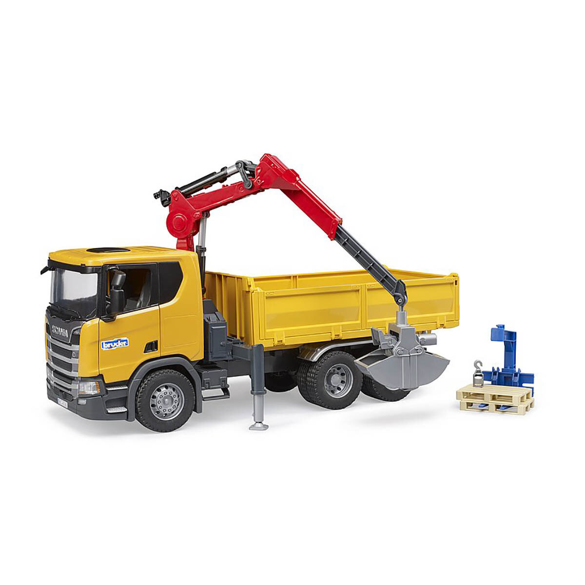 BRUDER Spielwaren GmbH + Co. KG Bruder 03551 Scania Super 560R Baustellen-LKW mit Kran + 2 Paletten