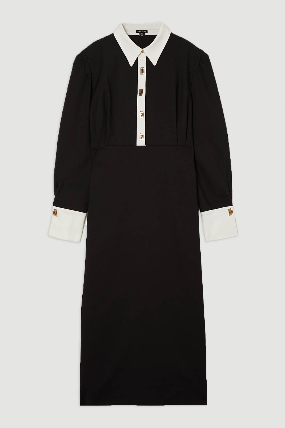 KarenMillen Robe Maxi Tissée en Coton Techno Grande Taille Avec Patte de Boutonnage Contrastante