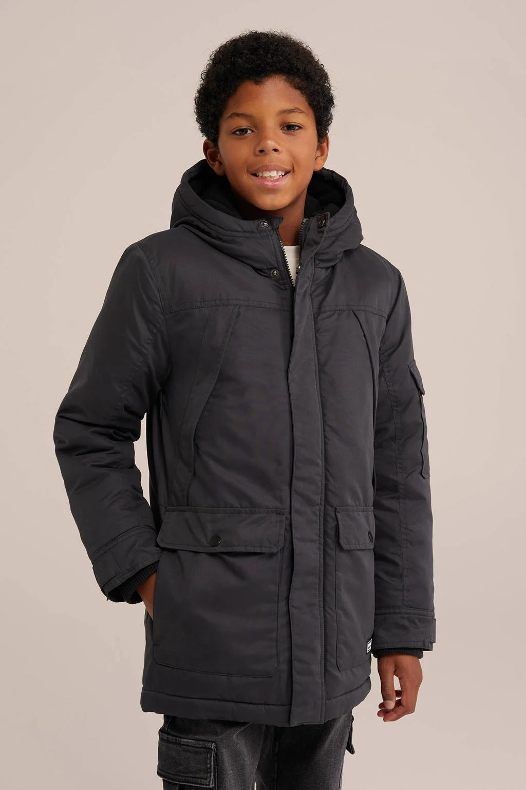 WE Fashion winterjas donkergrijs
