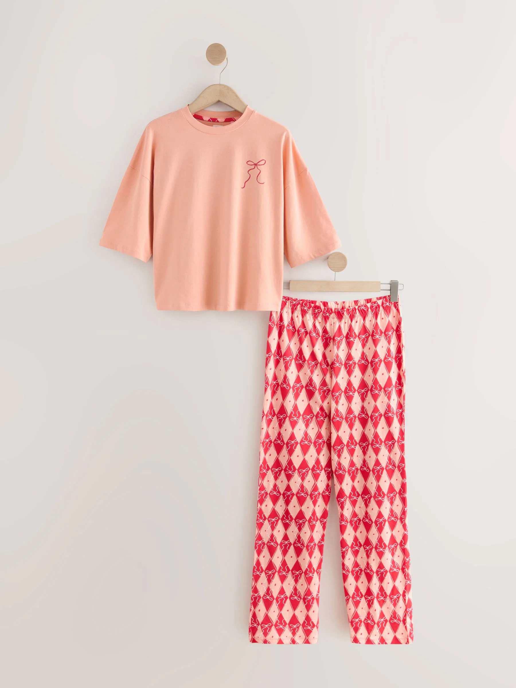 Perzikroze - Katoenen pyjama met korte mouw
