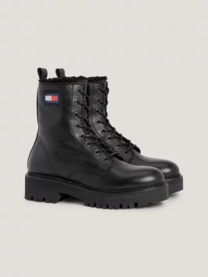 Botas urbanas de couro forrado e quente com cadarço