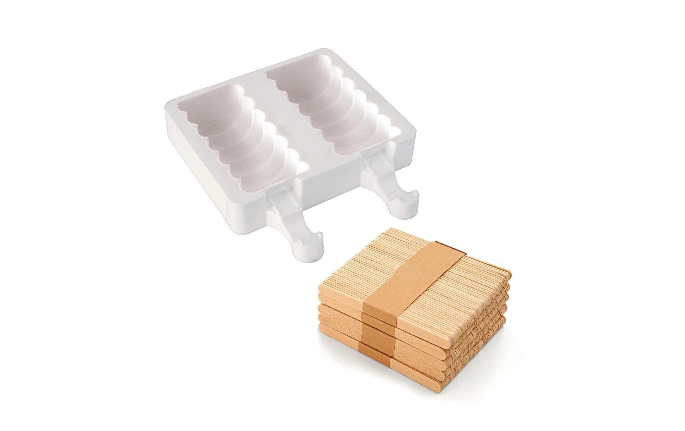 Glaceform Silikonform für Eis – Tango Weiss2 Formen a je 2 Mulden samt Holzstäbchen und Rezept