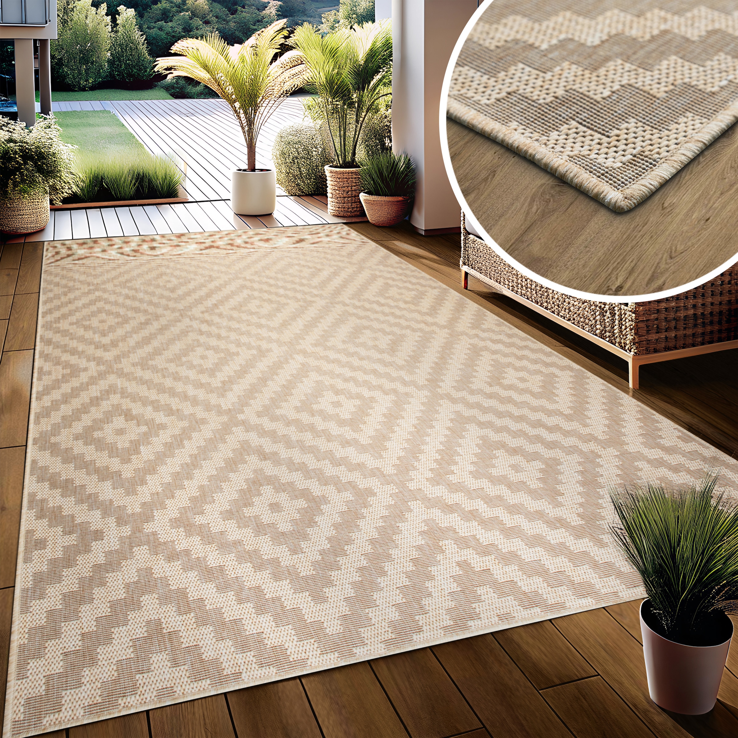 my home Teppich »Cordoba auch als Läufer erhältlich« rechteckig 3 mm Höhe In- und Outdoor geeignet, Sisal-Optik, Wetterfest & UV-beständig, Boho
