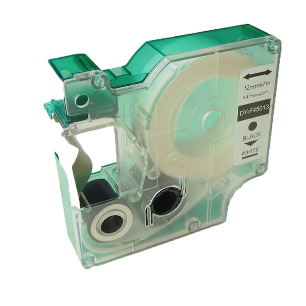 Dymo pregetape labels kompatible, svart på gul tape, D1 12 mm 7 m