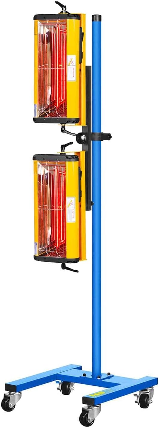 MSW Infrarot Lacktrockner mit Ständer 2200 W 2 Strahler 40-100 °C Trocknungsfläche 800 x 800 mm Timer Autolack Strahler Aushärtungslampe