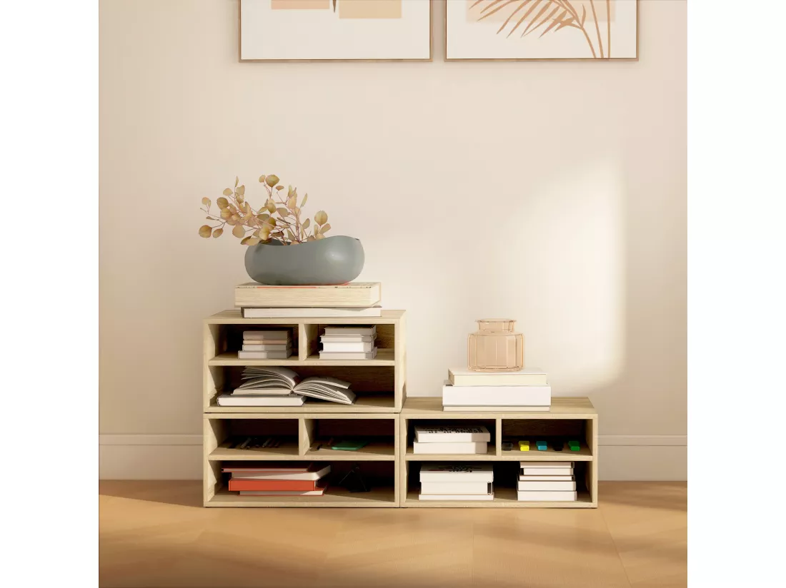 Organiseur de bureau 3 compartiments panneaux aspect chêne clair