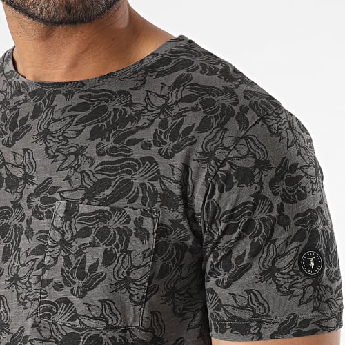 Tee Shirt Poche Presal MC232 Gris Anthracite Floral
