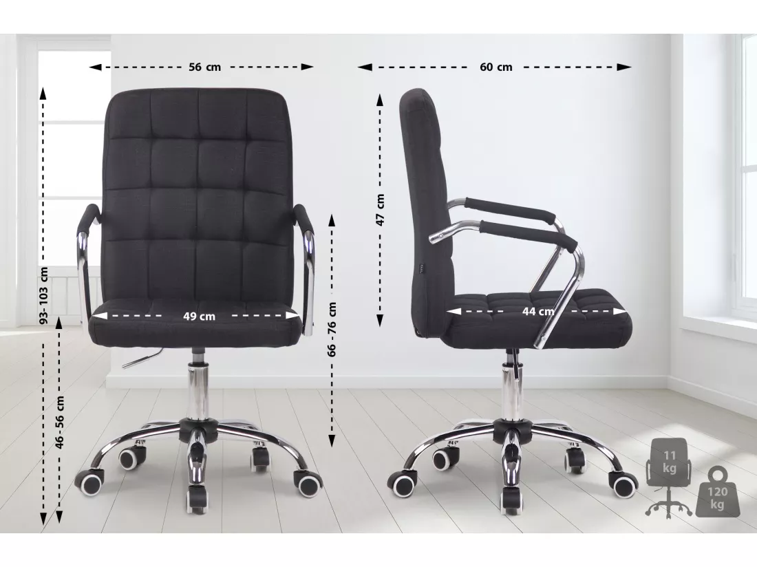 Chaise de bureau - Tissu & Métal chromé - Noir - Terni