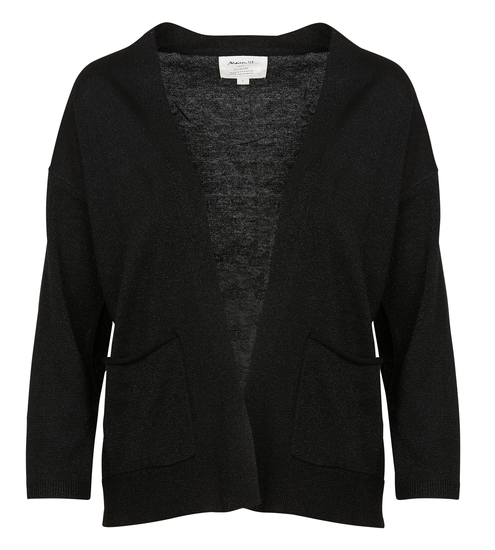LILOU - Gilet ouvert avec fils métallisés en maille | Noir