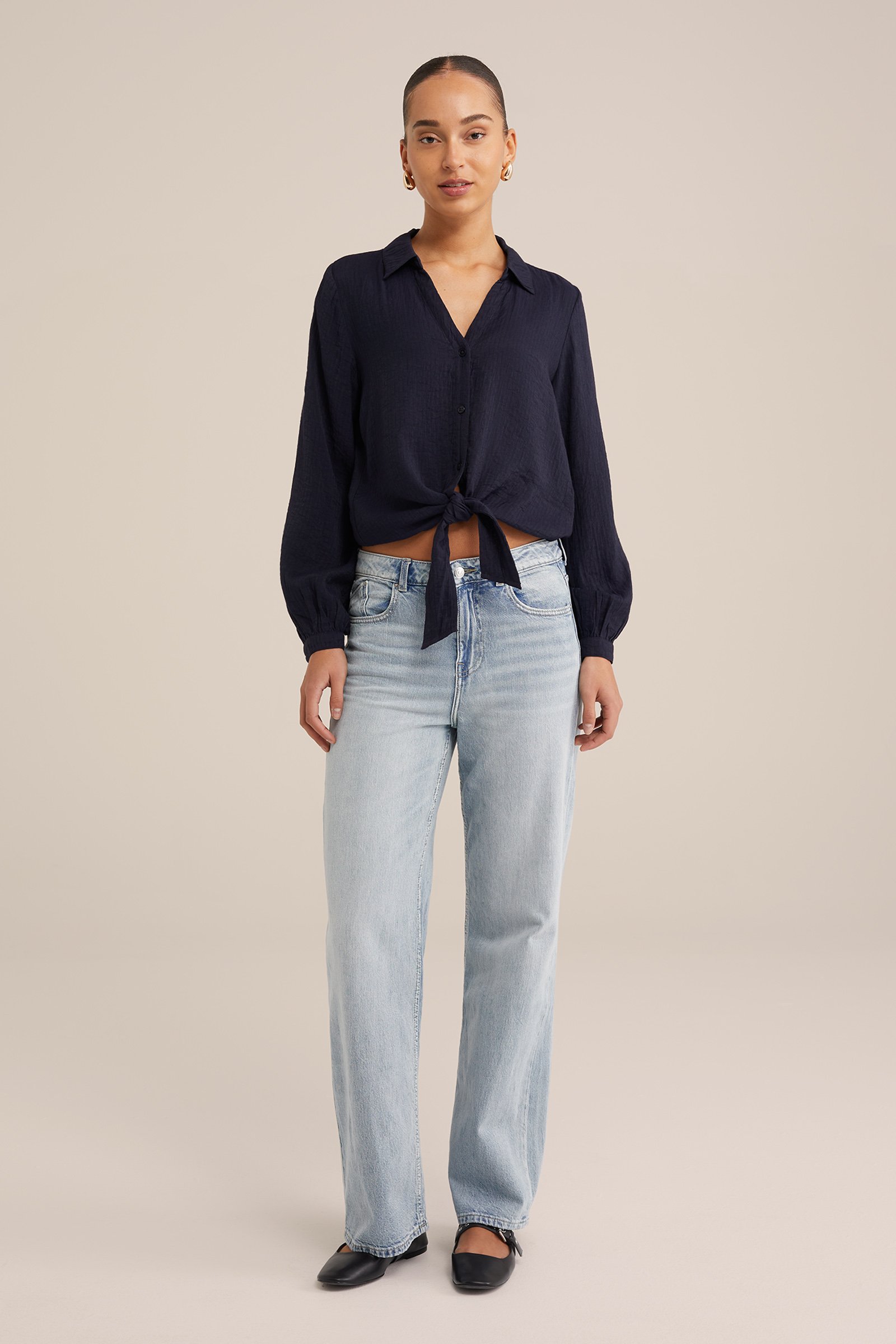 blouse met structuur WE Fashion Donkerblauw