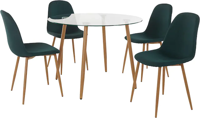 INOSIGN Essgruppe »Miller« Set, 5 Stk. tlg. Glastisch mit 4 Stühlen (Webstoff)