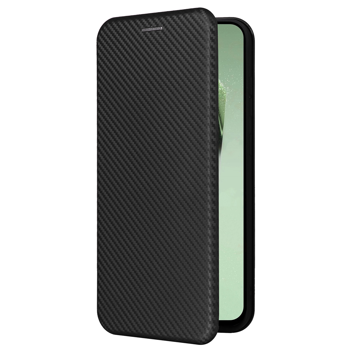 Samsung Galaxy S24 FE Leder Tasche Flip Cover Carbon Look - Schwarz