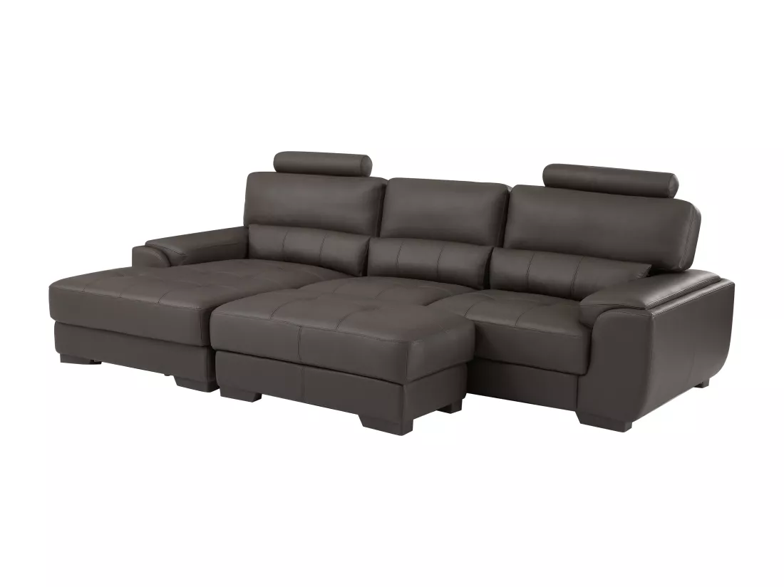 Canapé d'angle et pouf en cuir METROPOLITAN II - Marron - Angle gauche
