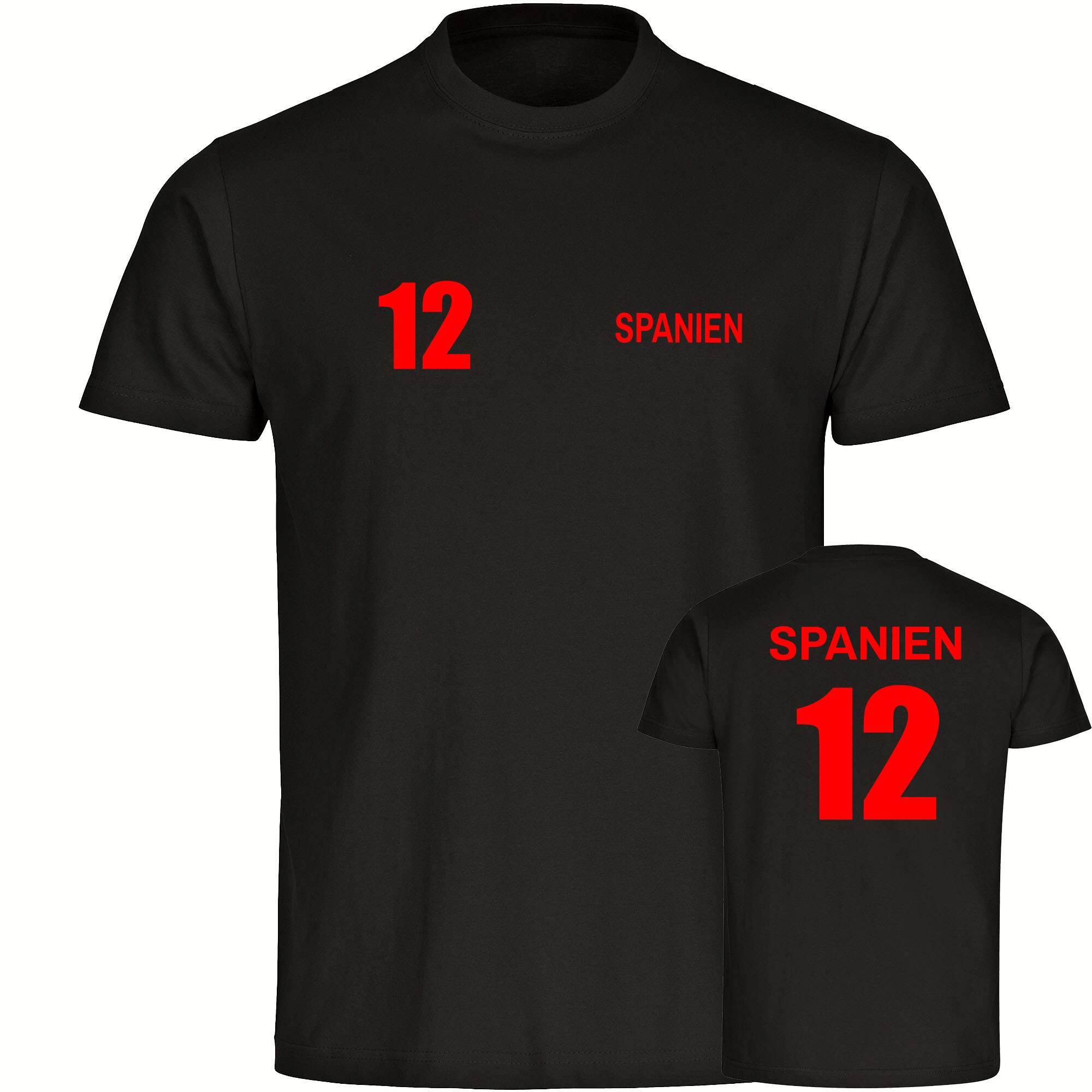 multifanshop® Herren T-Shirt - Spanien - Trikot 12 - Druck rot