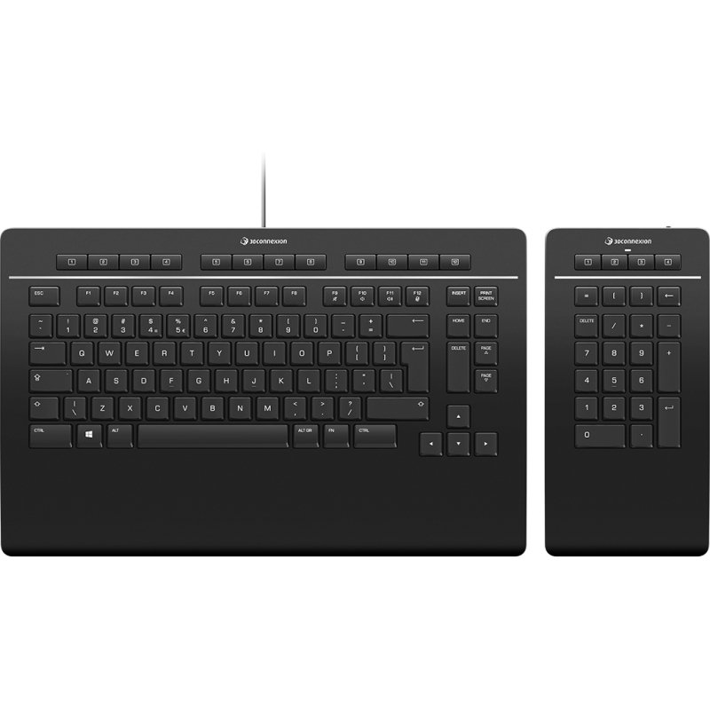 3Dconnexion Keyboard Pro with Numpad clavier Bureau USB + RF Wireless + Bluetooth AZERTY Français Noir