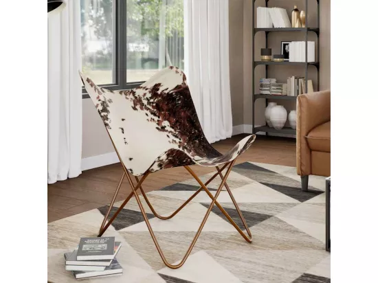 Chaise papillon marron et blanc cuir de vache