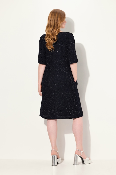 Midikleid, A-Linie, Glitter, V-Ausschnitt, 3/4-Arm