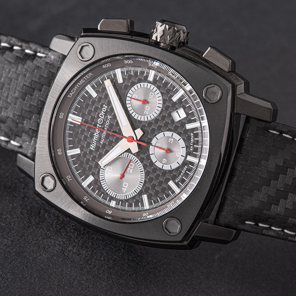 Montre HUMBERT-DROZ hd7 homme chronographe, bracelet cuir noir