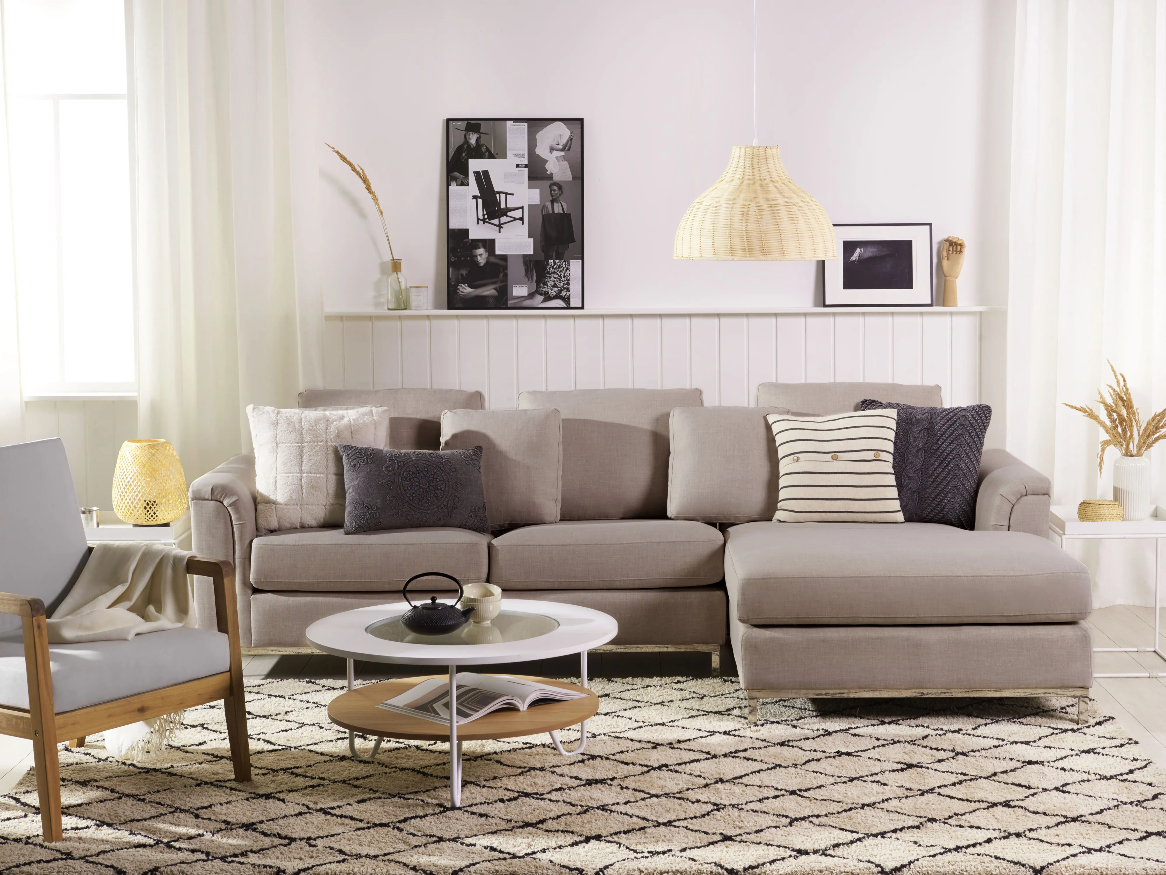 Hoekbank 4-zits OSLO Stof Beige linkszijdig